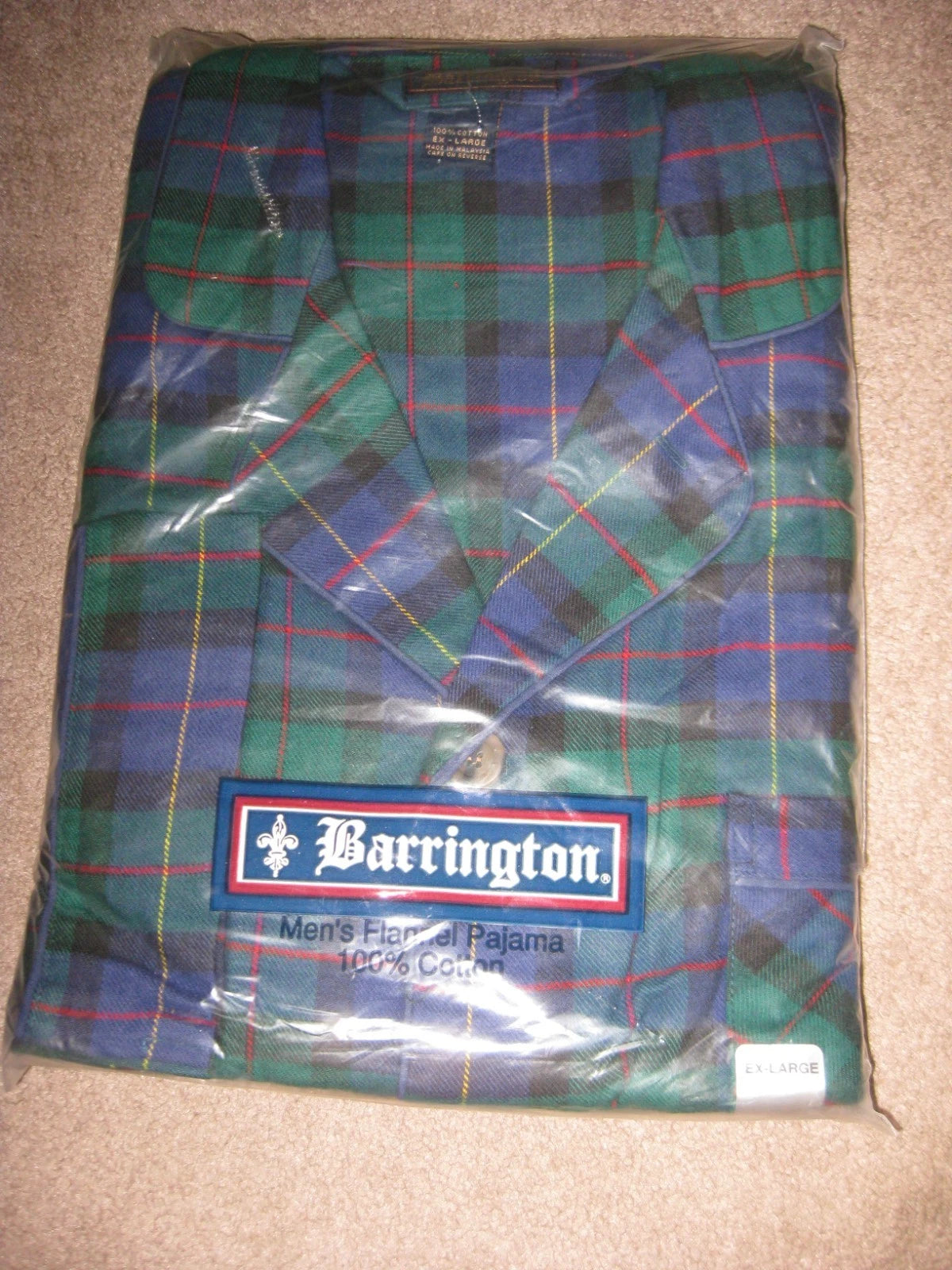 New Flannel Pajama Mens XL 46-48 Green Plaid Sears Barrington 2 Piece Sleepwear