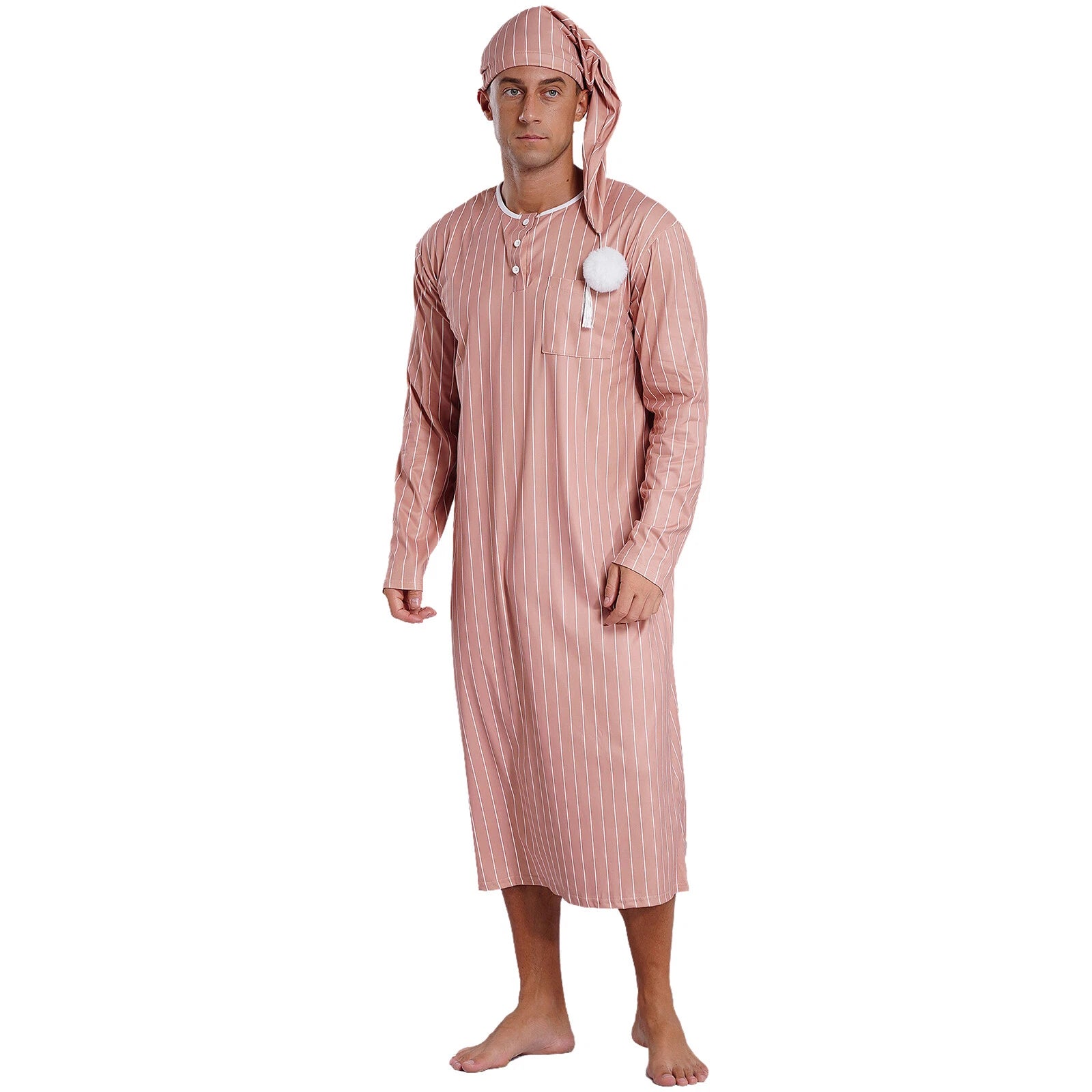 Mens Nightgowns Arabian Pajamas Striped Nightwear Loose Fit Up Cosplay Costume