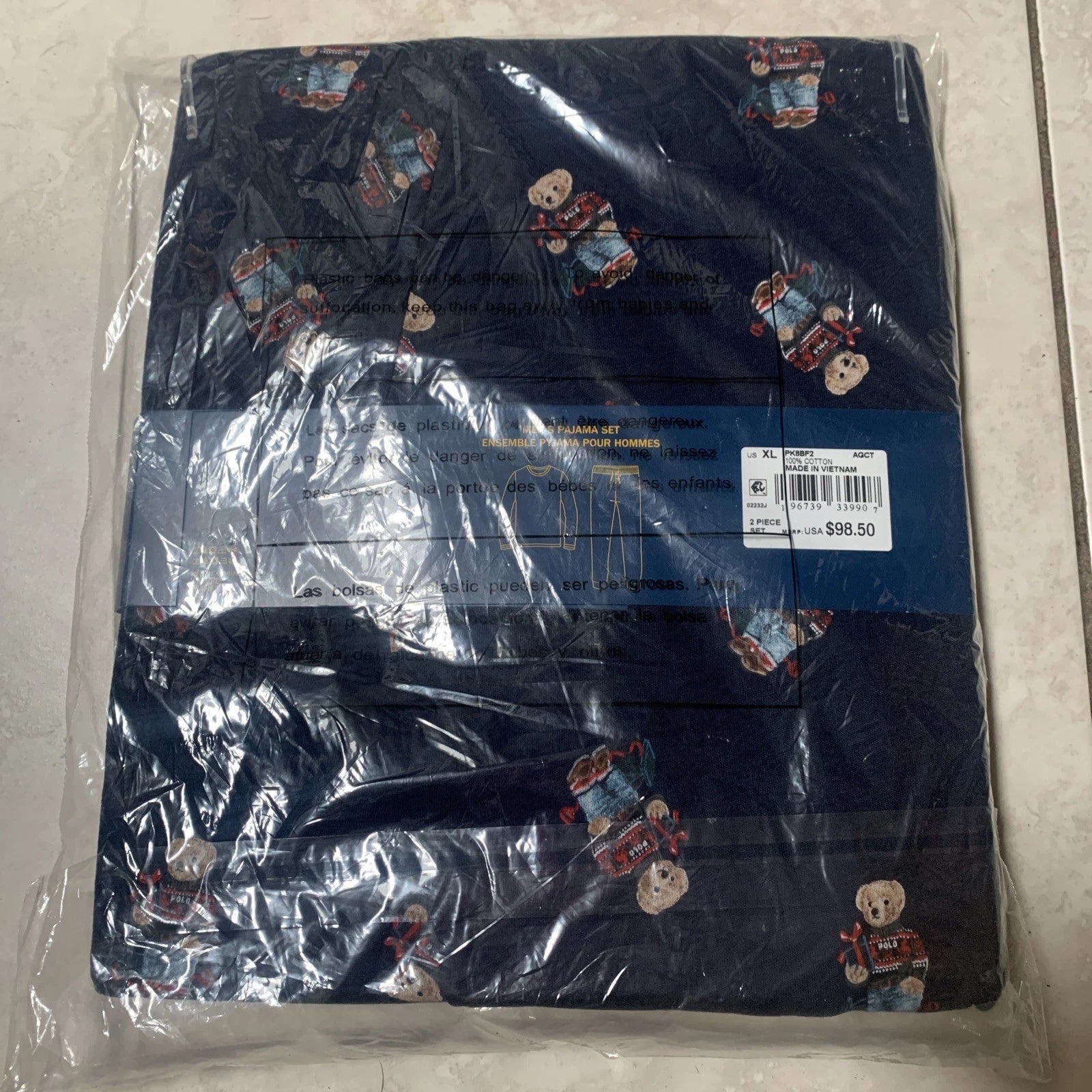 NEW Ralph Lauren Polo Mens XL Pajama Set Teddy Bear Black Cotton Long Sleeve RL