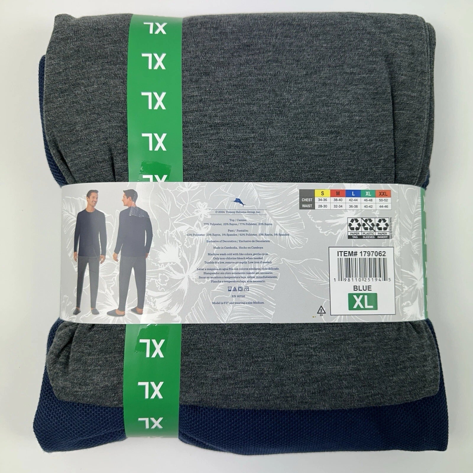 Tommy Bahama Pajamas Men's XL Blue Grey Waffle Lounge Set Pants Shirt Thermal