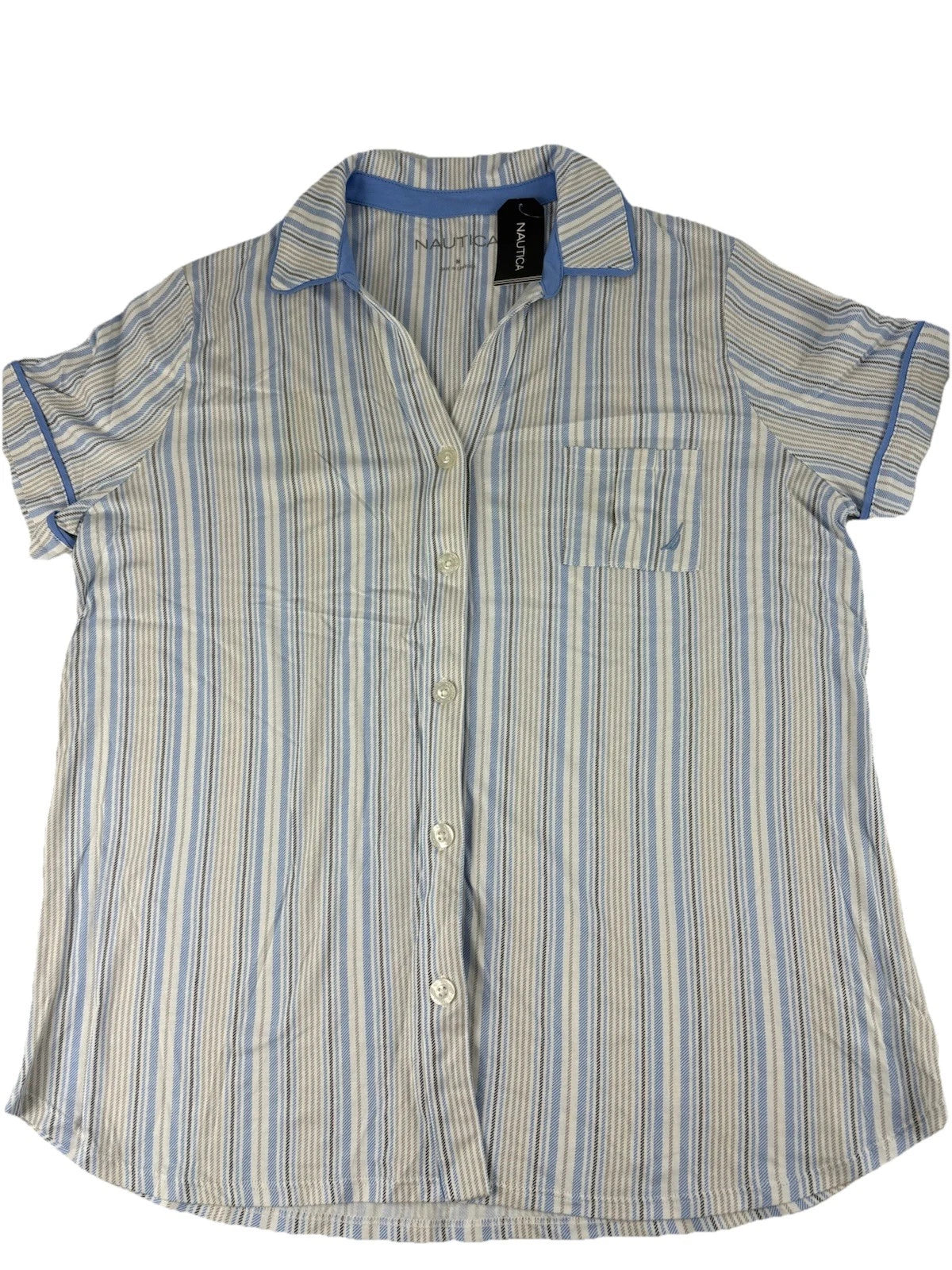 Nautica Mens 2 Piece Short Sleeved, Cropped Pants, Striped Pajama Set Size M