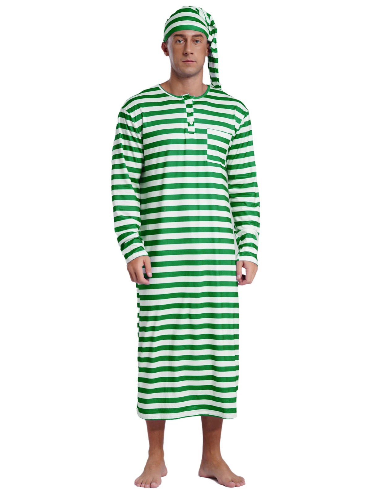 Mens Robe + Hat Set Raves Nightwear Christmas Bathrobe Sissy Home Dress-
