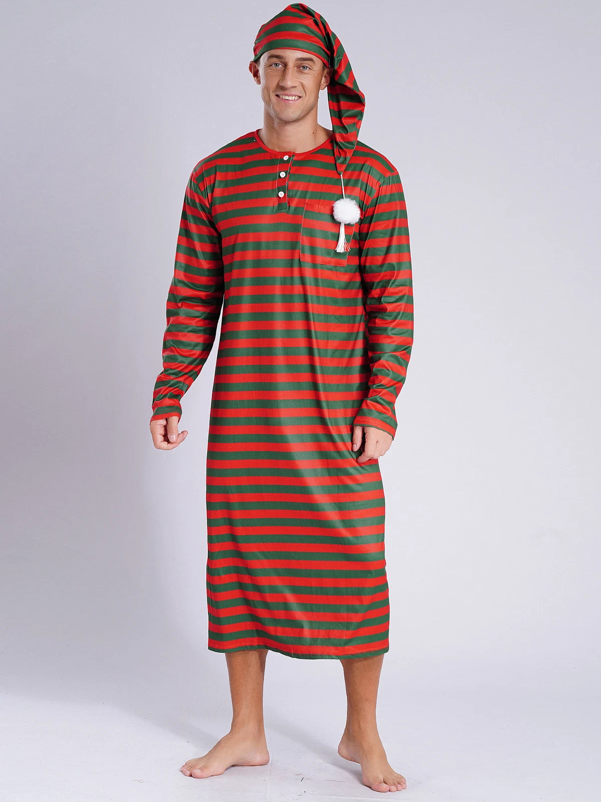 Mens Robe + Hat Set Raves Nightwear Christmas Bathrobe Sissy Home Dress-