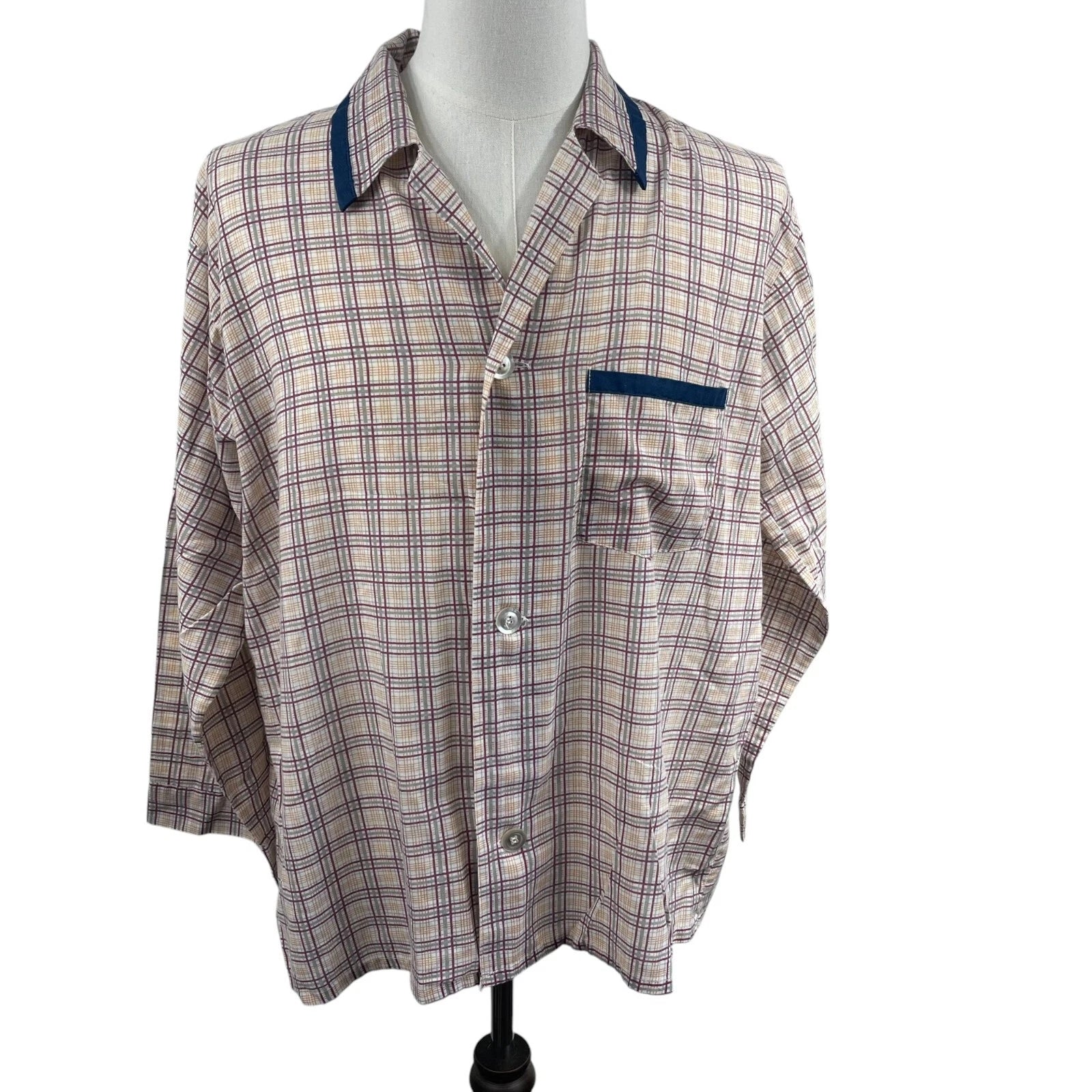 VTG PCA Perma Press Men's 2 Piece Pajama Set Sz L Top Bottom Plaid Grandpa Comfy