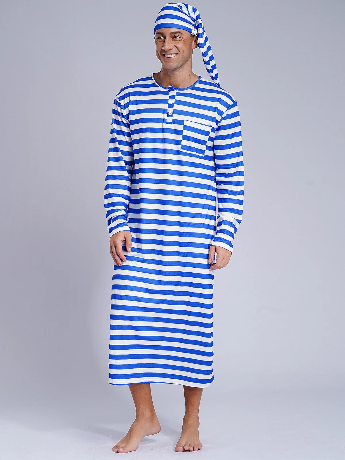 Mens Robe + Hat Set Raves Nightwear Christmas Bathrobe Sissy Home Dress-