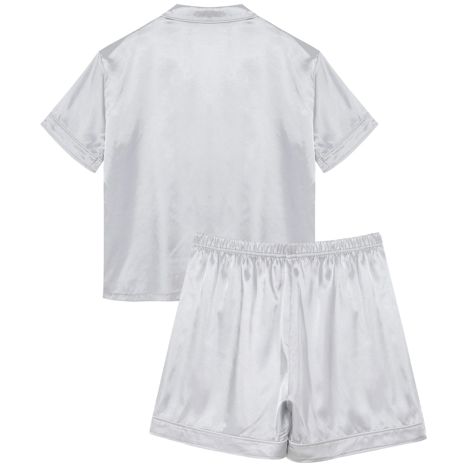 Men's Short Sleeve Satin Pajama Set with Shorts Classic Sleepwear Loungewear