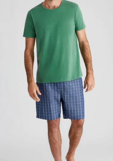 MENS size S Green Indigo check COTTON  Summer pyjamas Rivers pjs Small NEW A1514