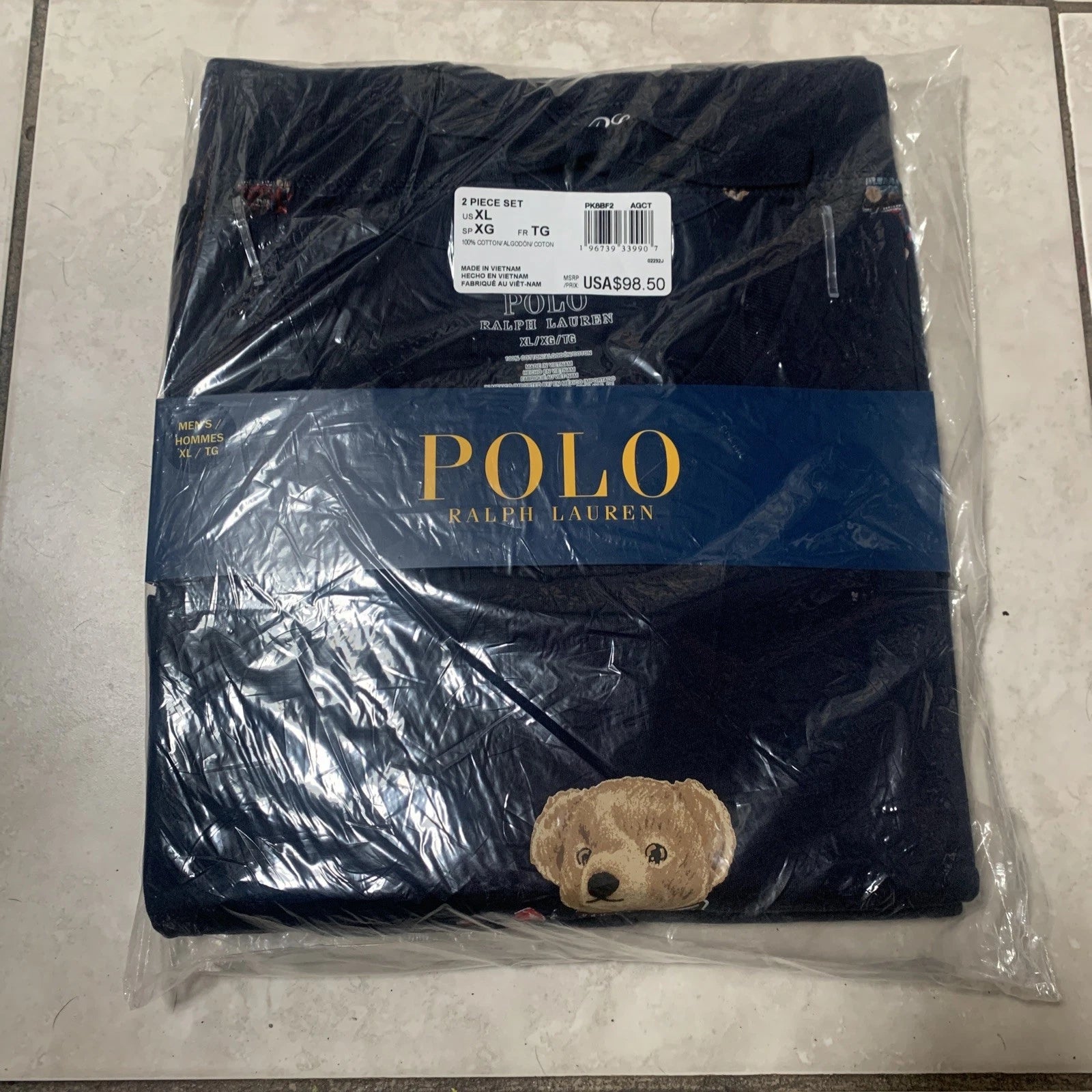 NEW Ralph Lauren Polo Mens XL Pajama Set Teddy Bear Black Cotton Long Sleeve RL