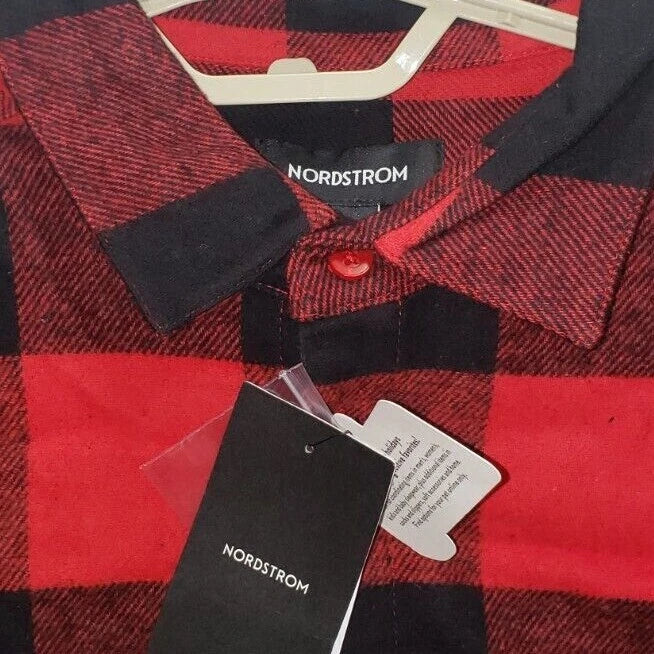 Nordstrom Pajama Set Mens MEDIUM Buffalo Plaid Flannel Long Sleeve Red $69 NEW