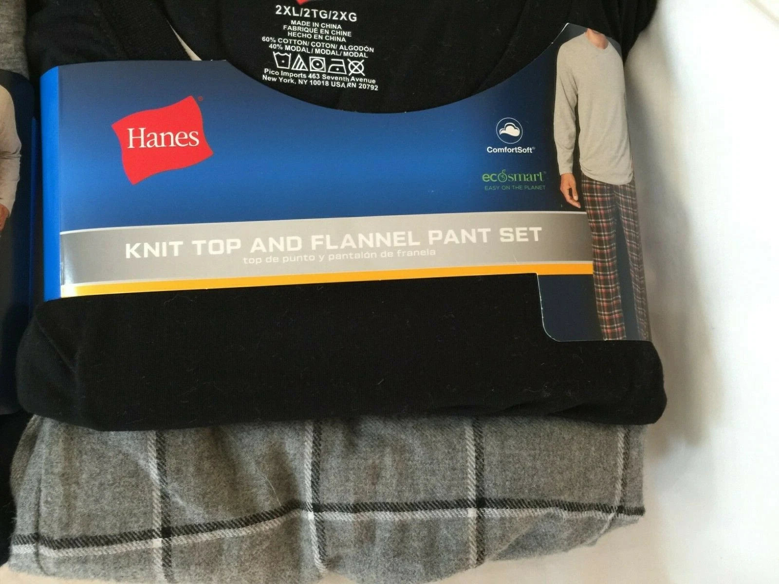 NWT Men's Hanes Long Sleeve Crew Top - Flannel Pant - Set Pajamas PJs Red / Gray