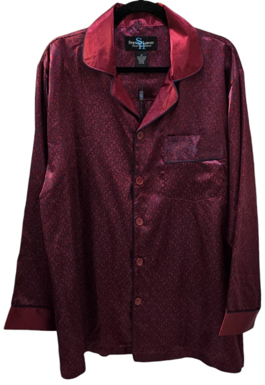 Men's Satin Pajama Set Steve Harvey Celebrity Edition RED NAVY Size M NWT