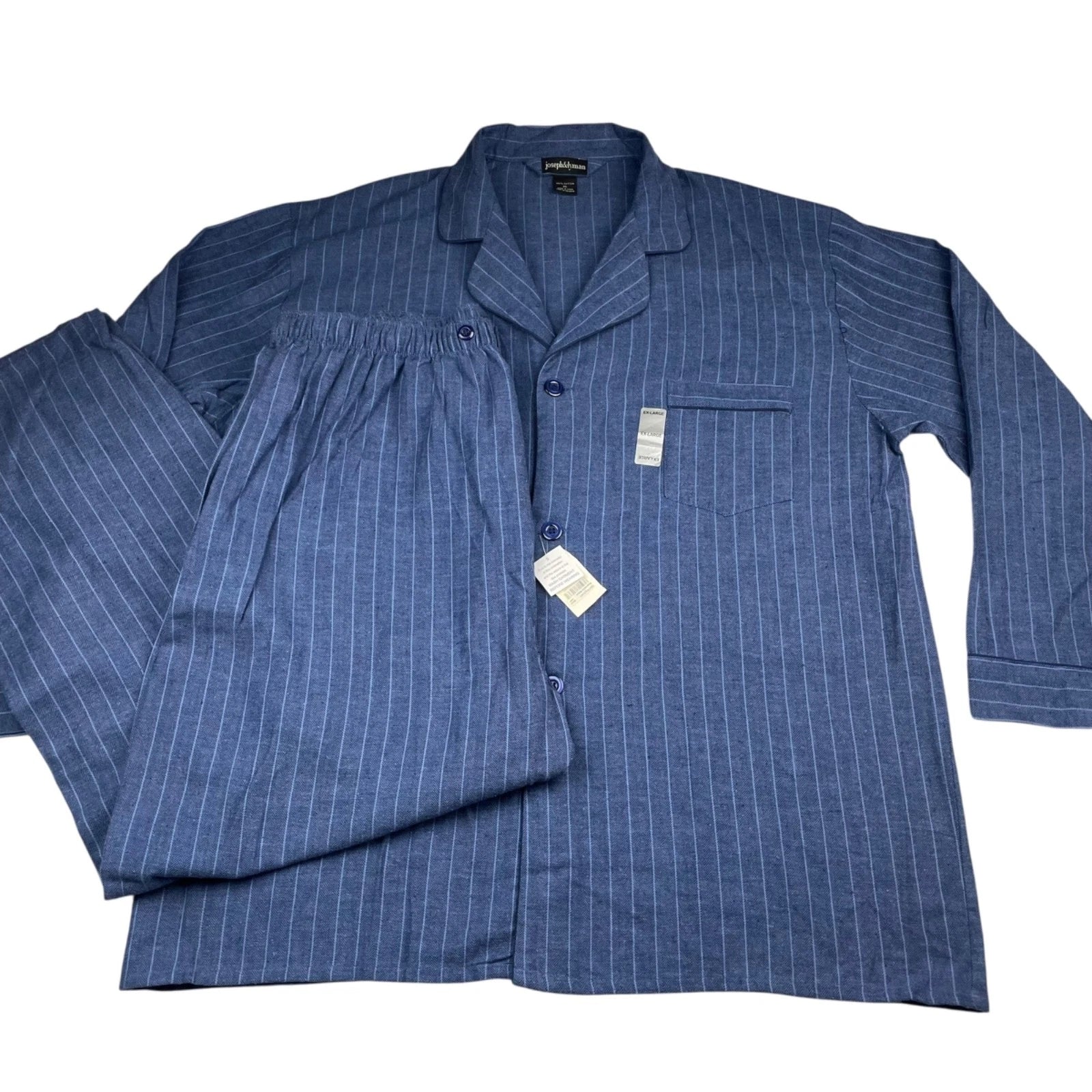 NEW Joseph & Lyman Men's Flannel Button Pajama Set Blue Pinstripe • XL