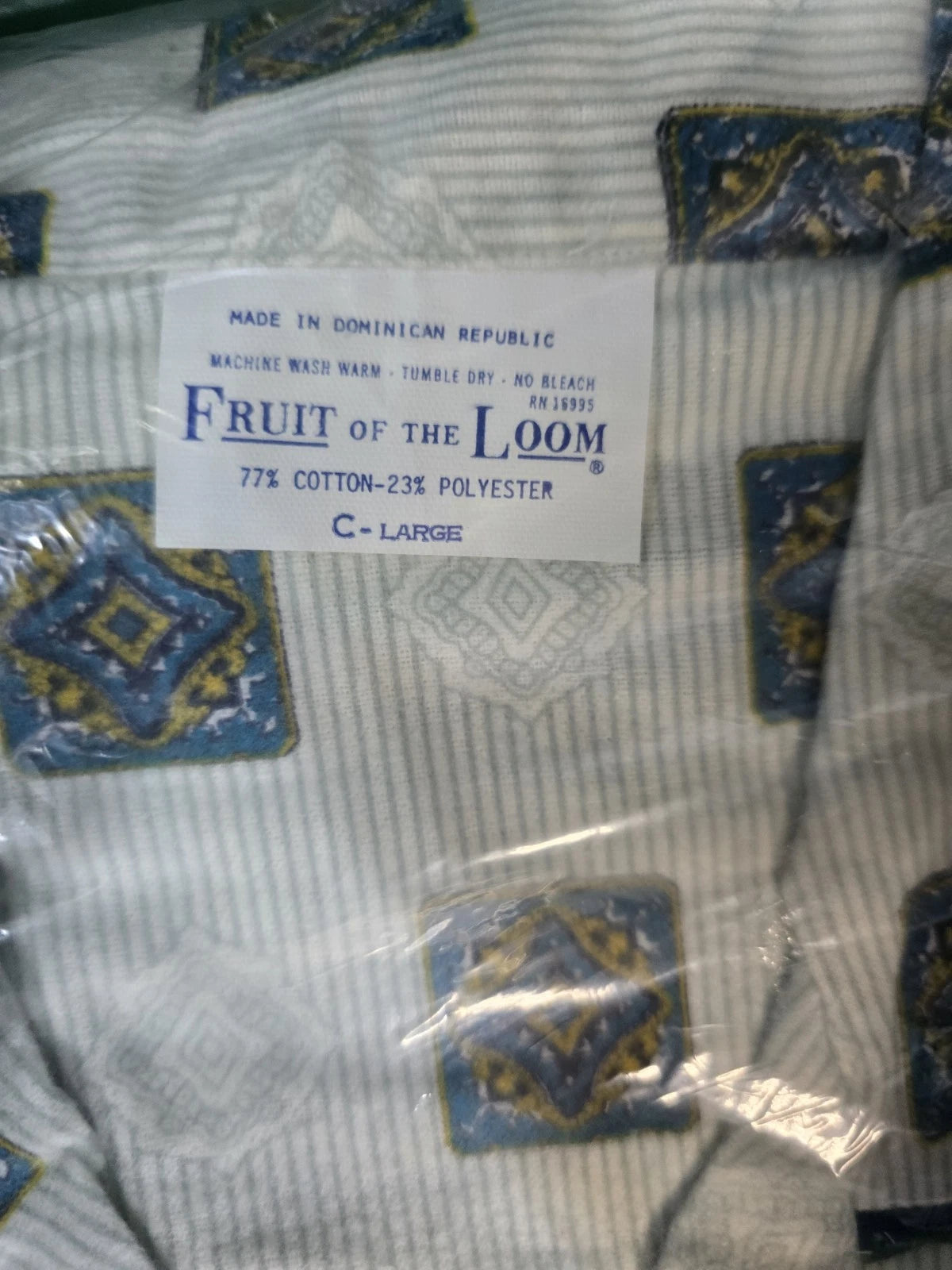 Vintage Mens Pajama Set Fruit of the Loom Large Geometric Permanent Press