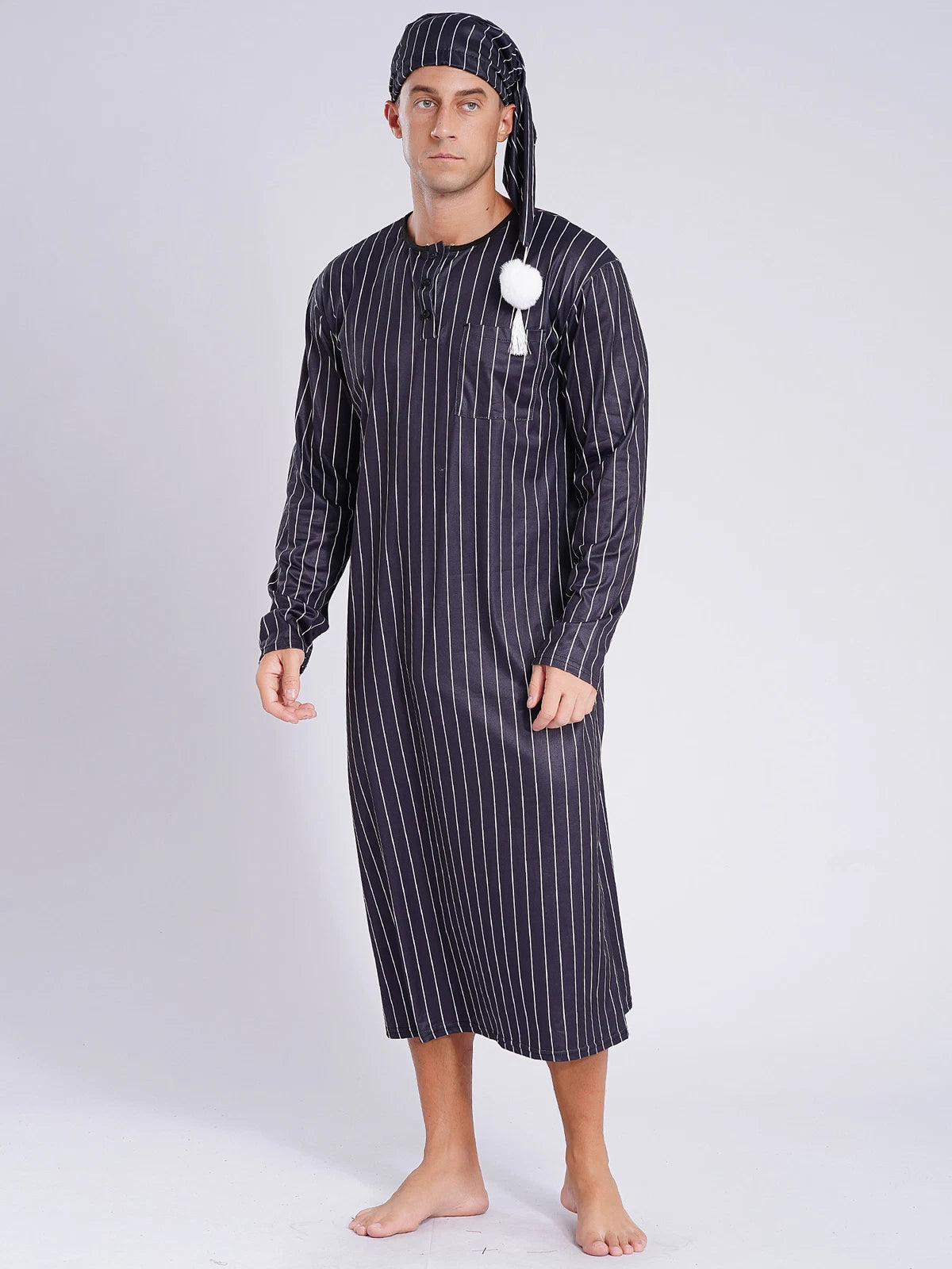 Mens Nightgowns Arabian Pajamas Striped Nightwear Loose Fit Up Cosplay Costume