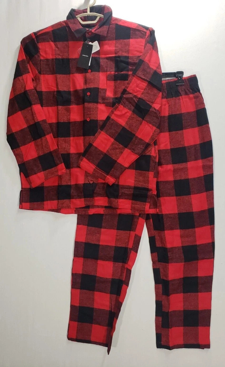 Nordstrom Pajama Set Mens MEDIUM Buffalo Plaid Flannel Long Sleeve Red $69 NEW