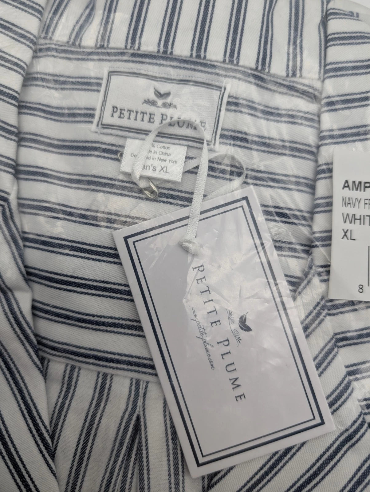 Men's Pima Pajama Set in Navy French Ticking XL New With Tags $118
