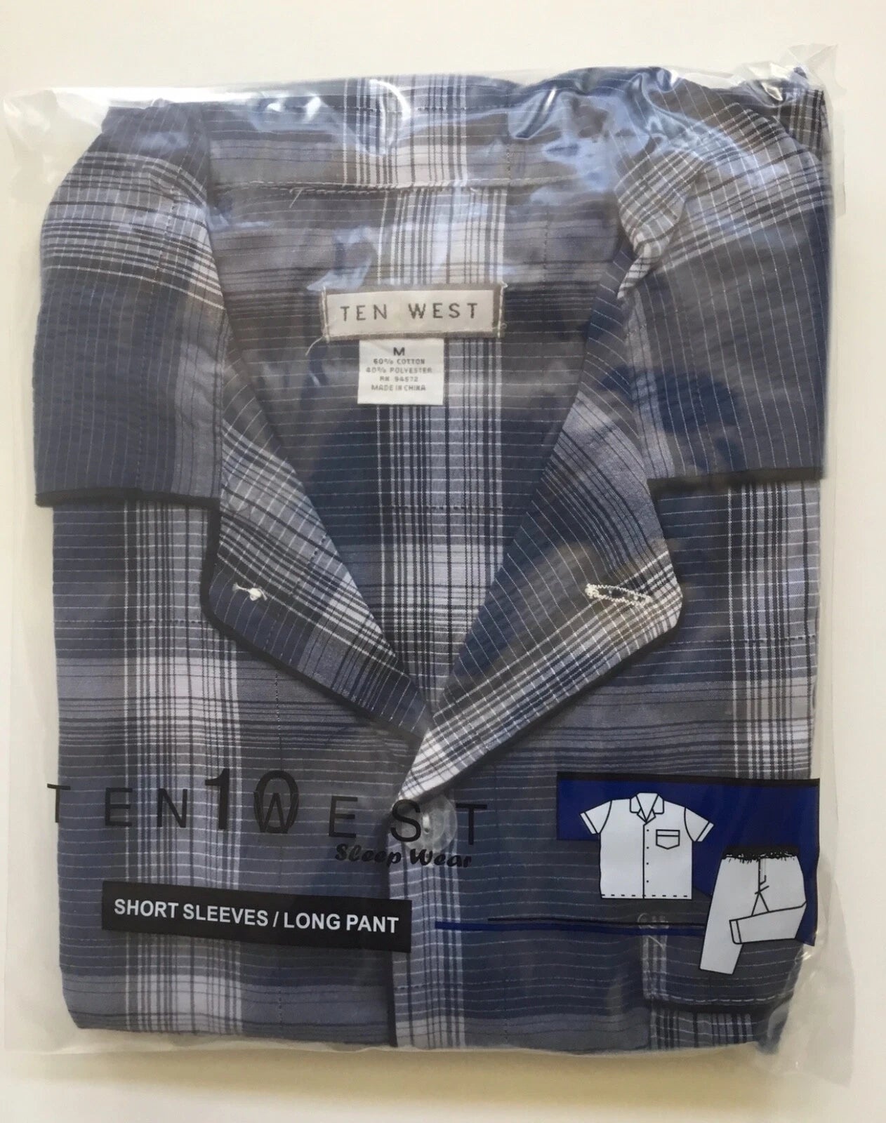 Ten West Men's Sleepwear Short Sleeve and Pant Set Cotton Blend Blue Plaid XL