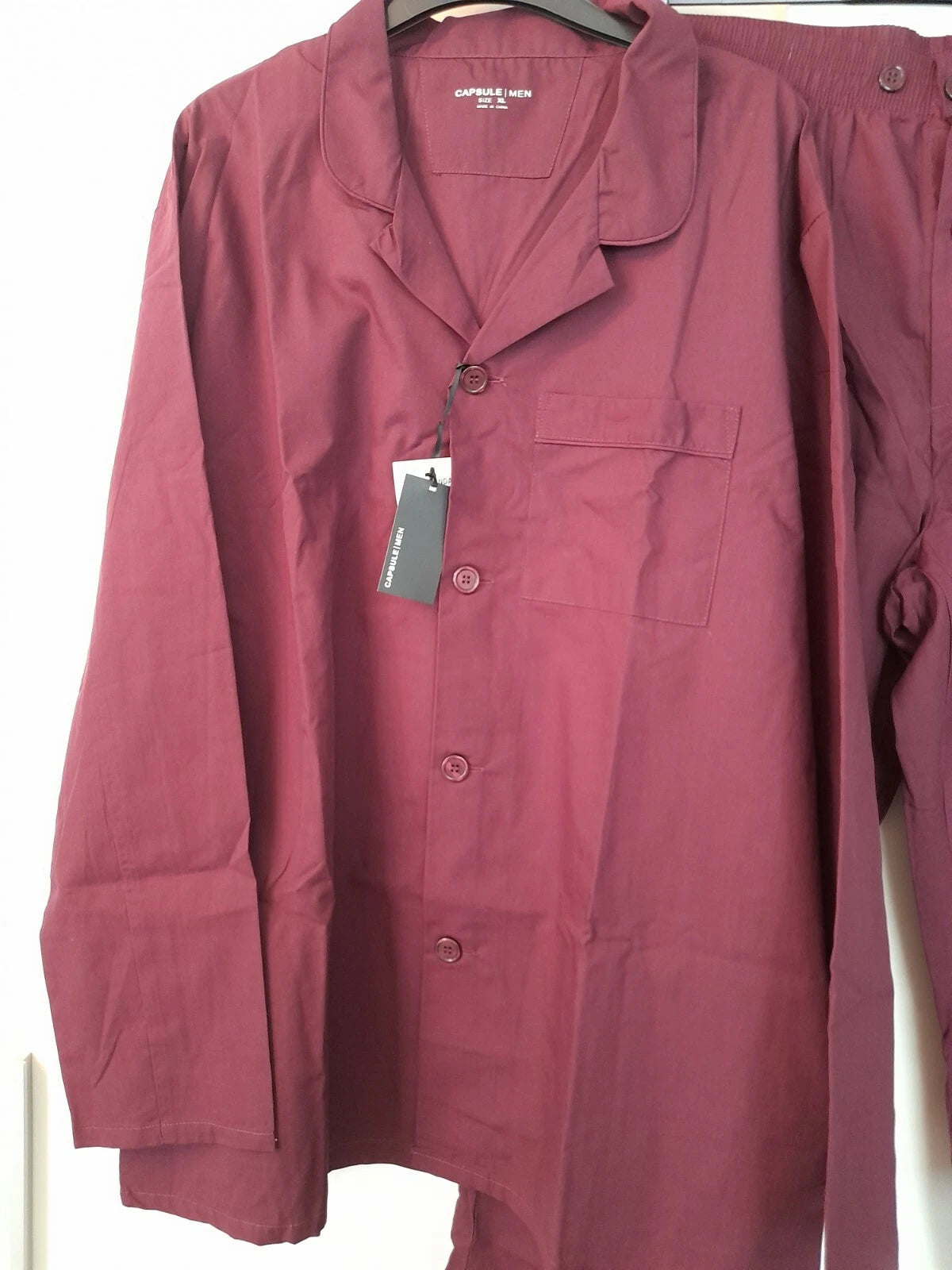 New Capsule Men's Plain Wine Long Pyjama Set Size UK XL