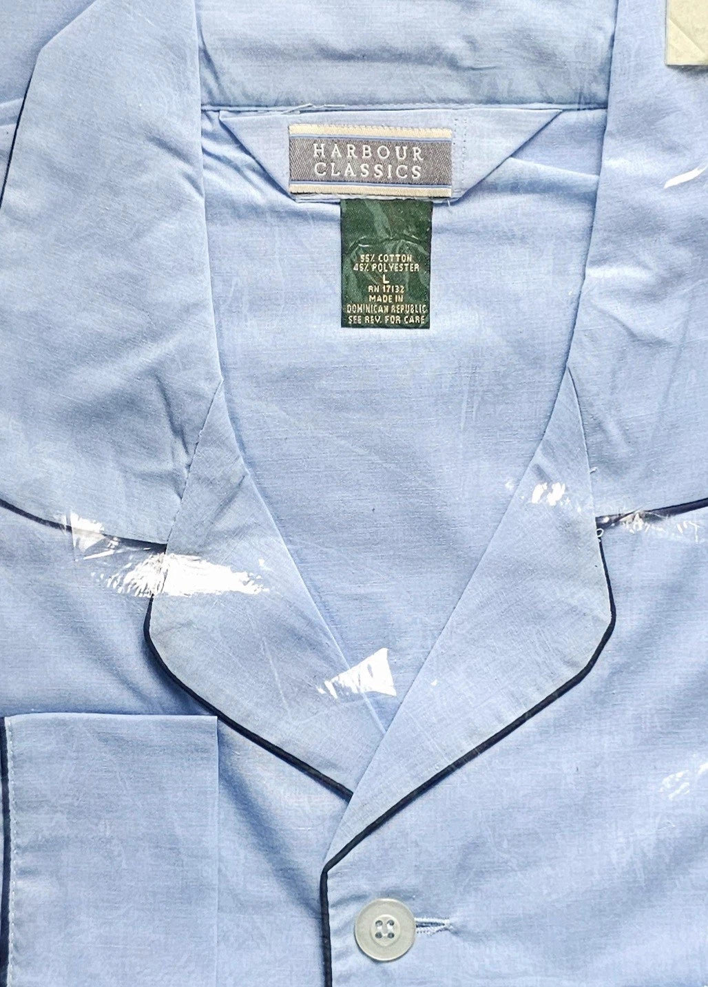 VTG Harbour Classics Broadcloth Pajamas Mens Sz L 2pc Longsleeve Pants Blue NEW!