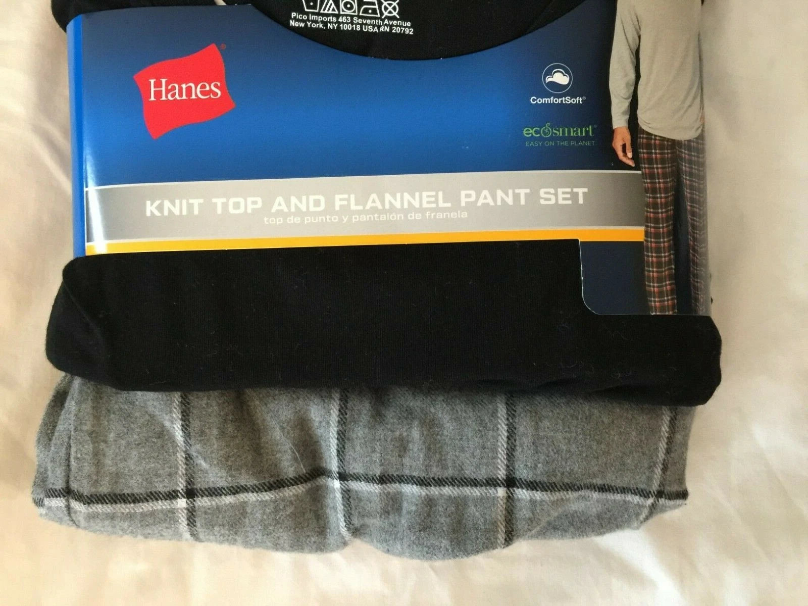 NWT Men's Hanes Long Sleeve Crew Top - Flannel Pant - Set Pajamas PJs Red / Gray