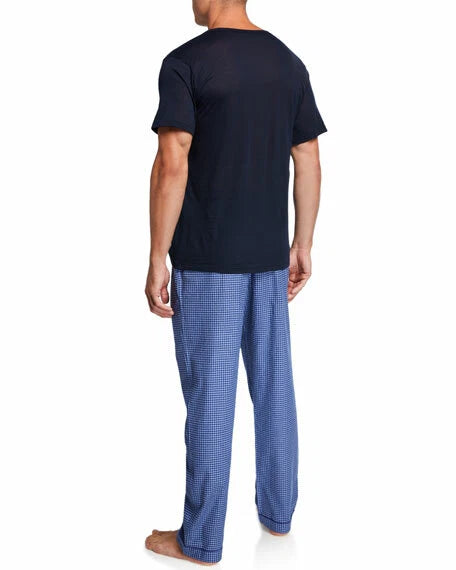 Neiman Marcus Men's Blue Check Pajama Set L90121 Size Small