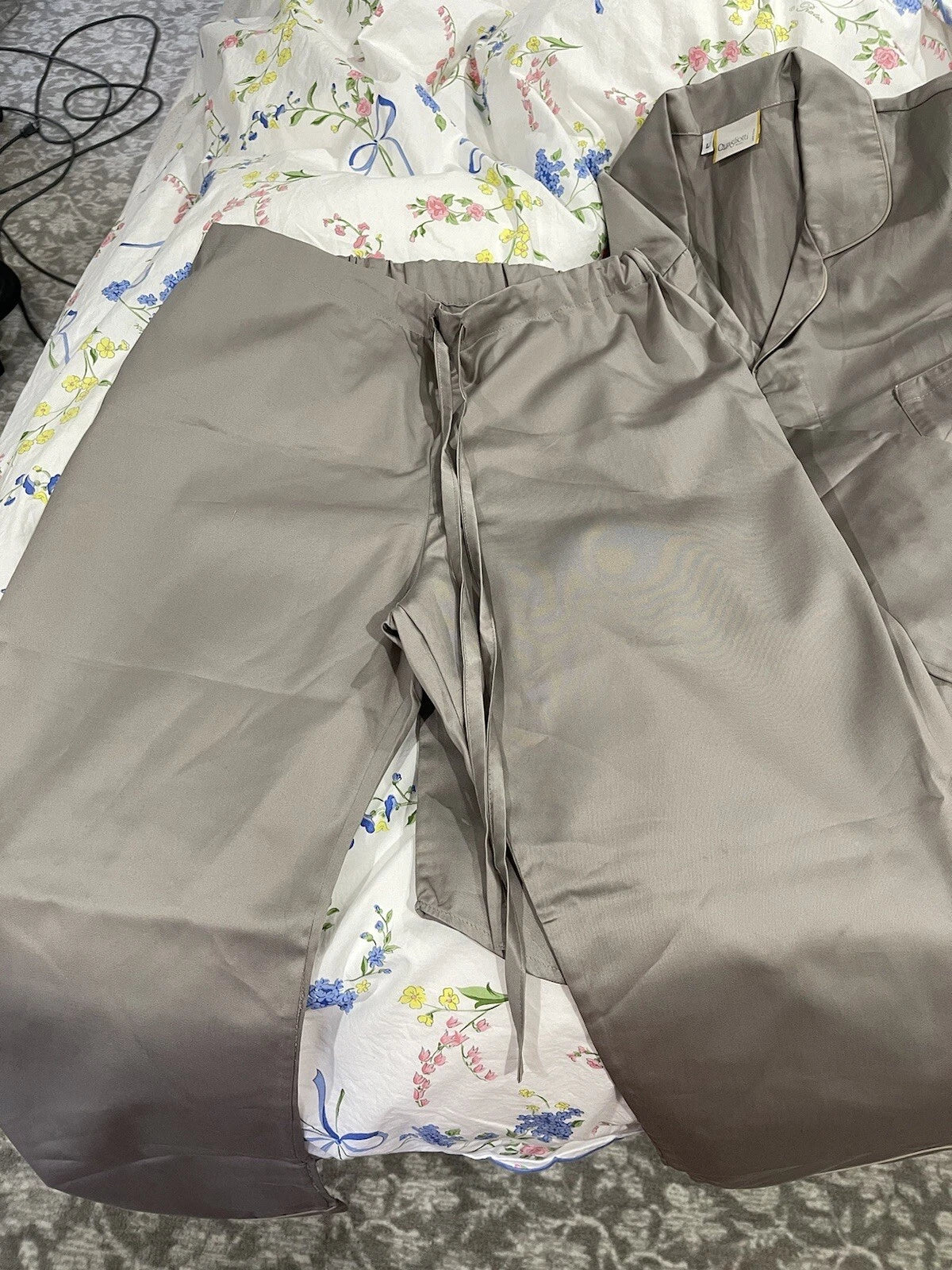 Quagliotti Italy New 2pc Men Pajamas L/XL Grey Taupe 100% Cotton Sateen