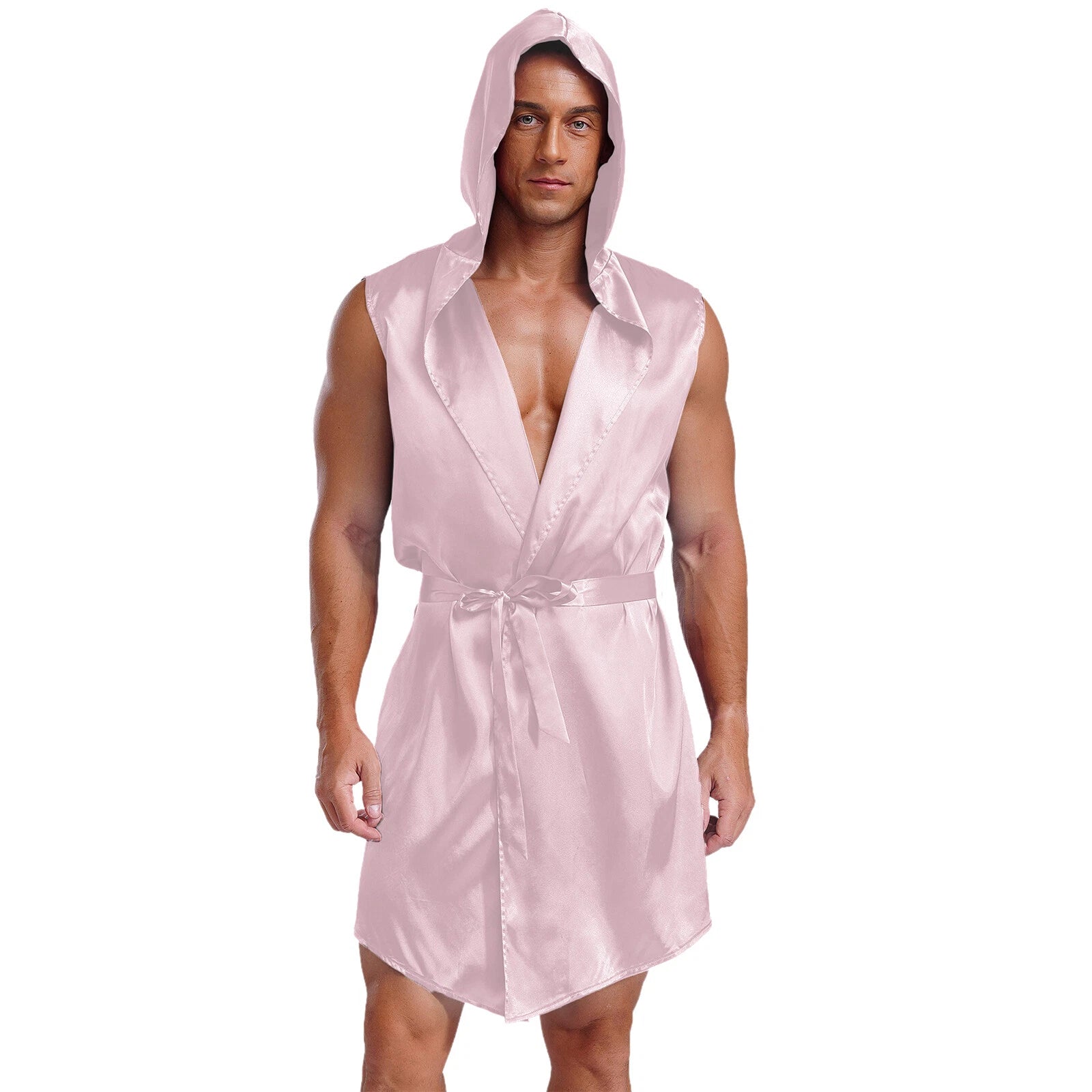Mens Homewear Lace Up Pajama Robe With Belt Satin Nightwear Hot Spring Outfits