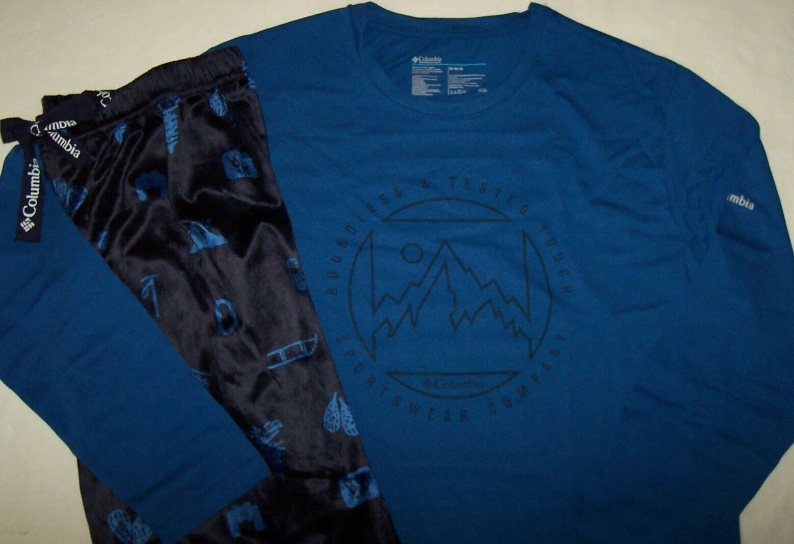 NWT Columbia Black MINKY FLEECE Pants/Royal Blue Top Pajama/Lounge Set Men's M