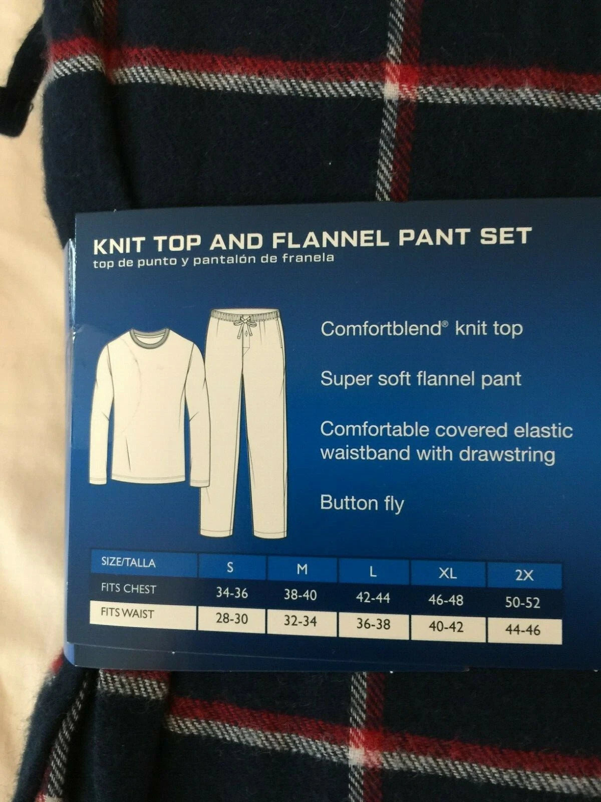 NWT Men's Hanes Long Sleeve Crew Top - Flannel Pant - Set Pajamas PJs Red / Gray