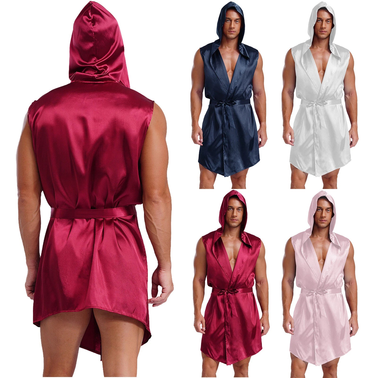 Mens Homewear Lace Up Pajama Robe With Belt Satin Nightwear Hot Spring Outfits