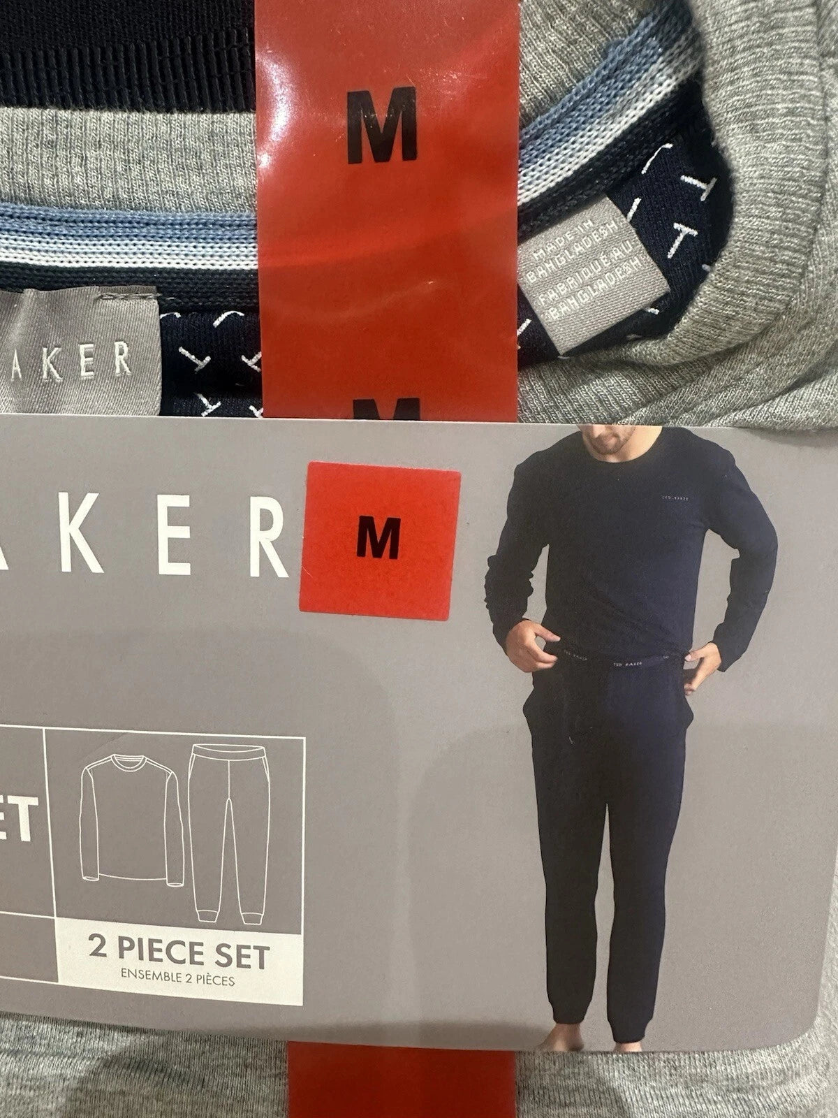 Ted Baker Mens Medium Long Sleeve 2 Piece / Sleepwear / Pyjama Set Grey & Blue