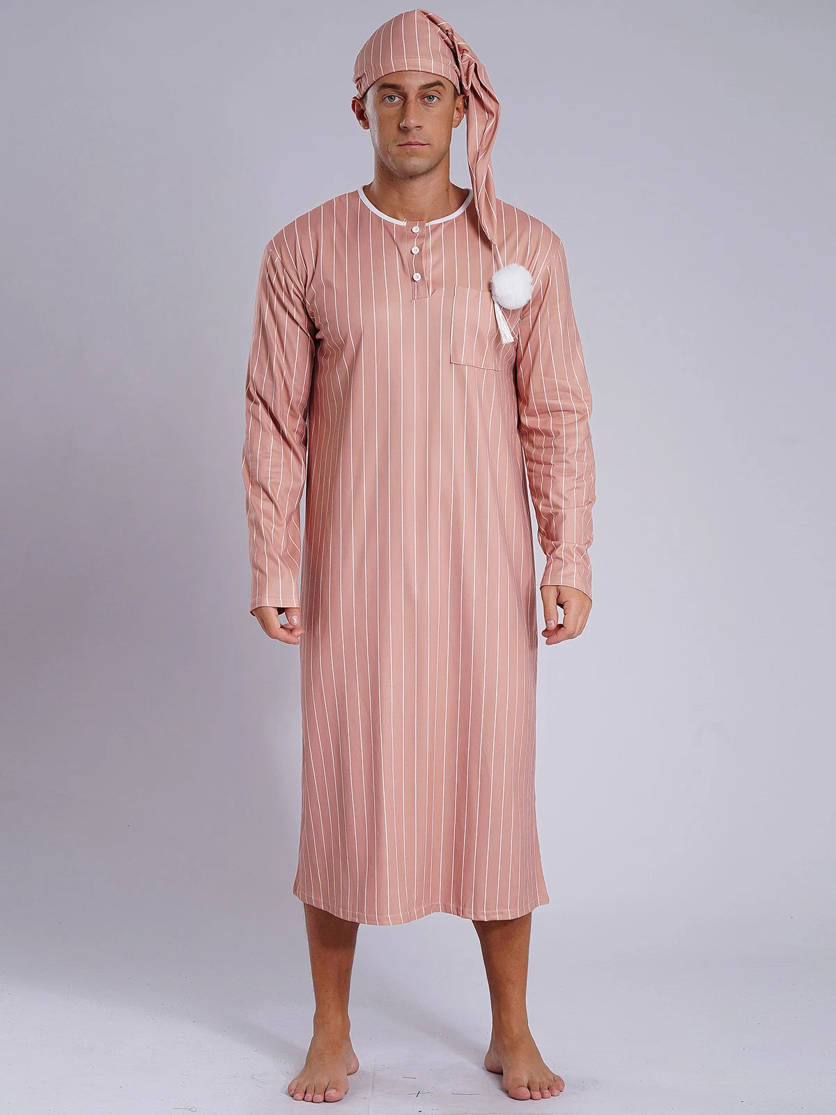 Mens Nightgowns Arabian Pajamas Striped Nightwear Loose Fit Up Cosplay Costume