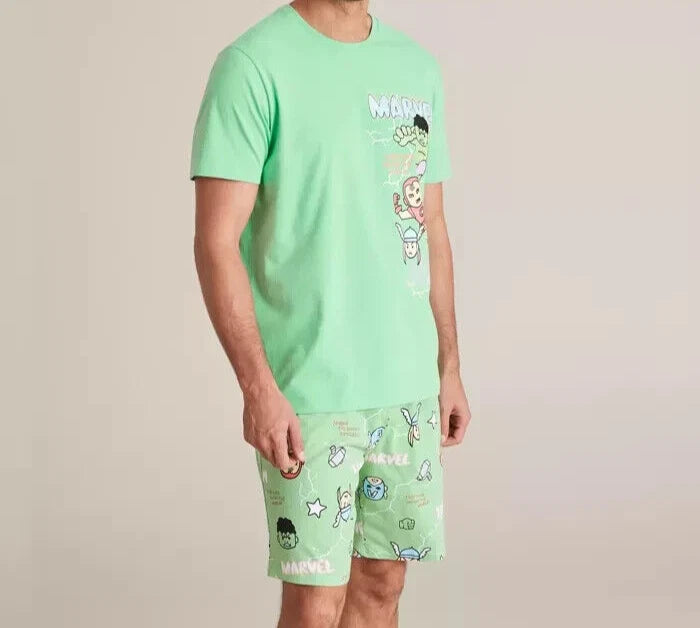 MENS size S Green Marvel Cotton matching summer  pyjamas pjs Small  NEW A7231