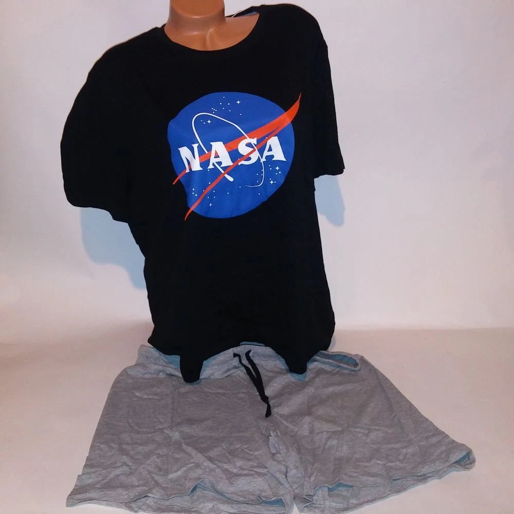 NASA Pajama Set Top & Bottom Mens XL Black Gray Logo Short Sleeve Shorts New