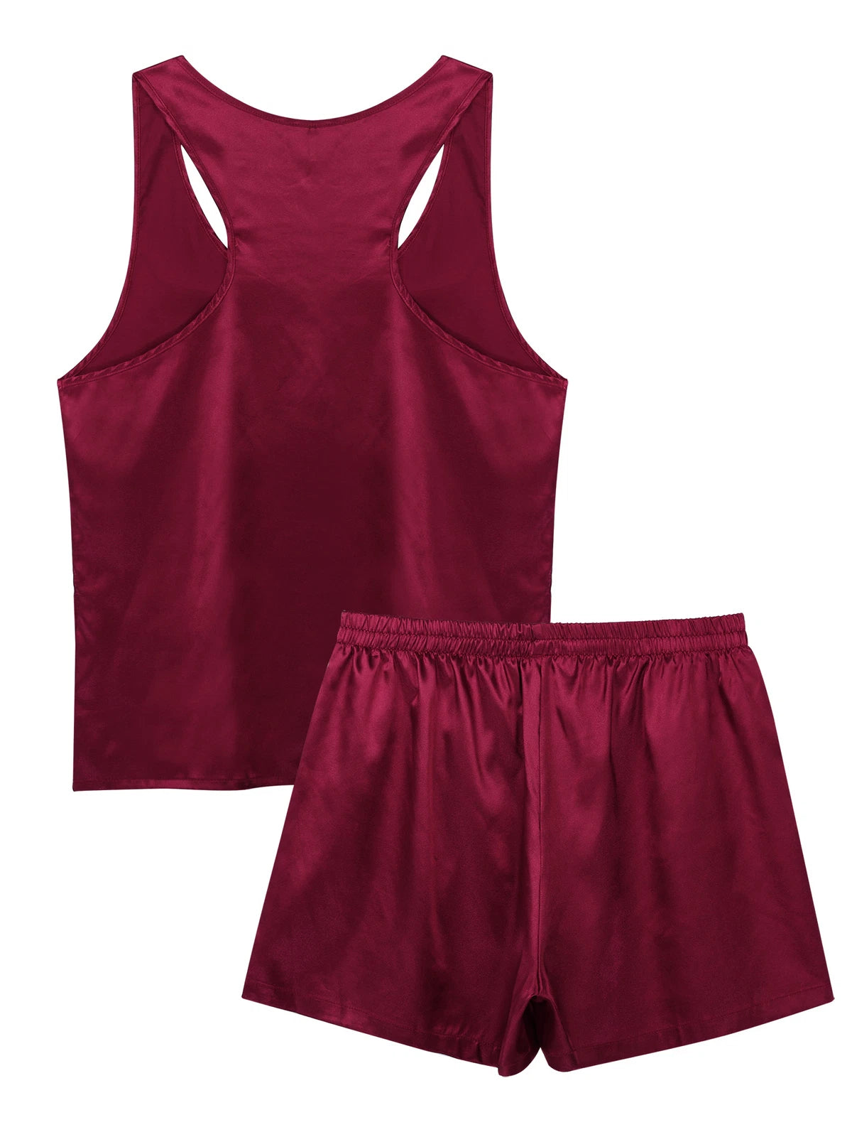 Mens Pajama Set Silky Satin Sleepwear Smooth Tank Top and Shorts 2 Pieces Set