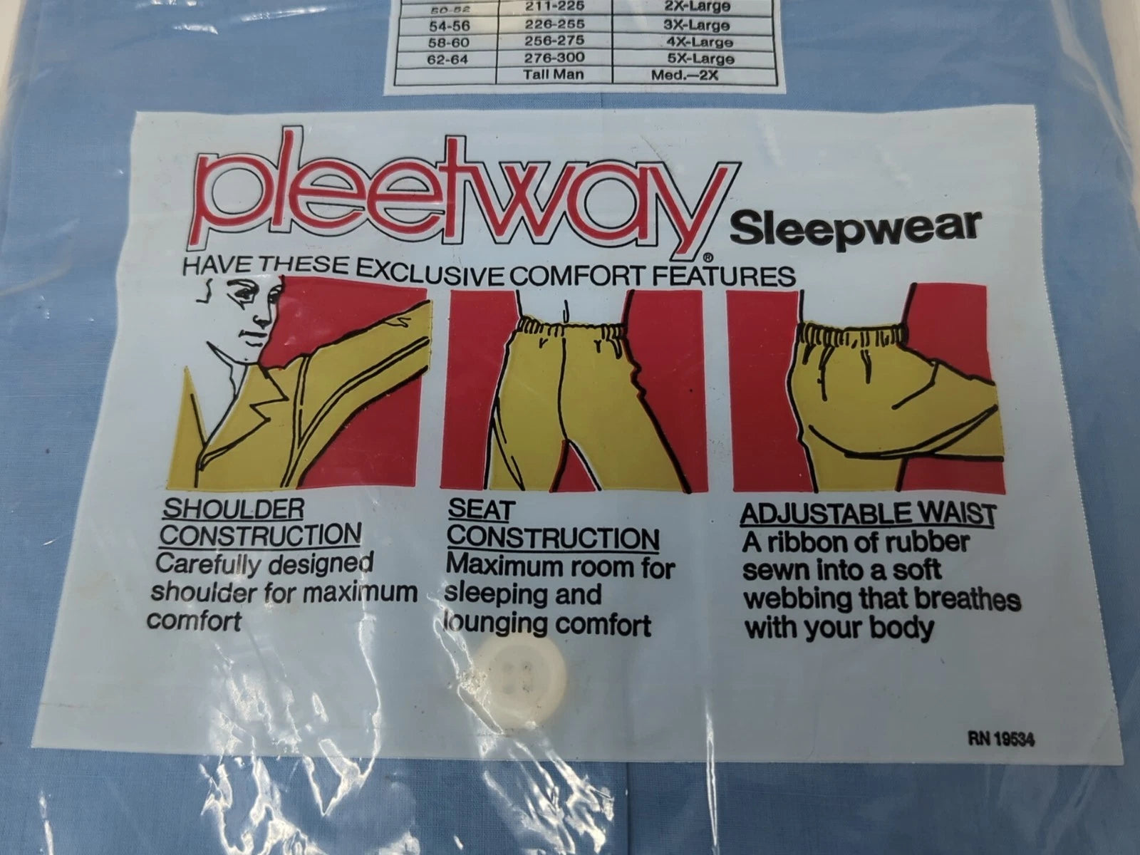 Pleetway Vintage Mens 2 Piece Pajama Set Size XL Button Up Shirt Pants Blue NOS