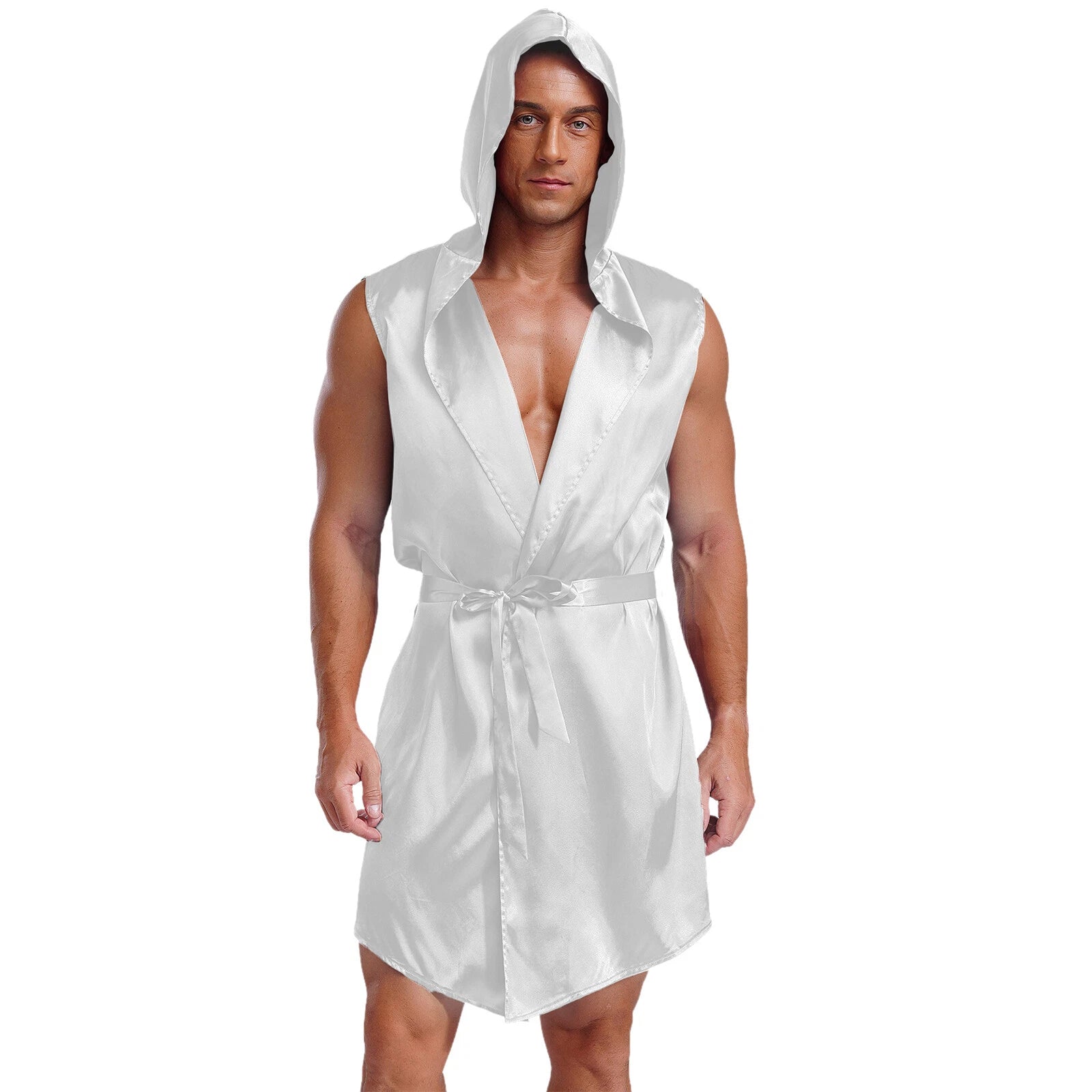Mens Homewear Lace Up Pajama Robe With Belt Satin Nightwear Hot Spring Outfits