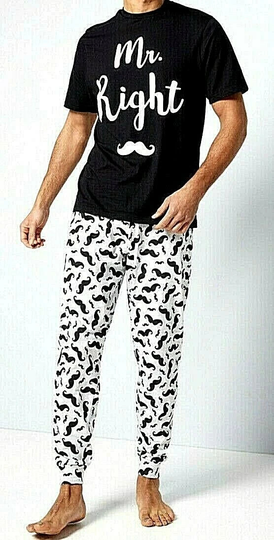 New Mens MR Right Pyjama Set Lounge Set Black / Grey Size 2XL