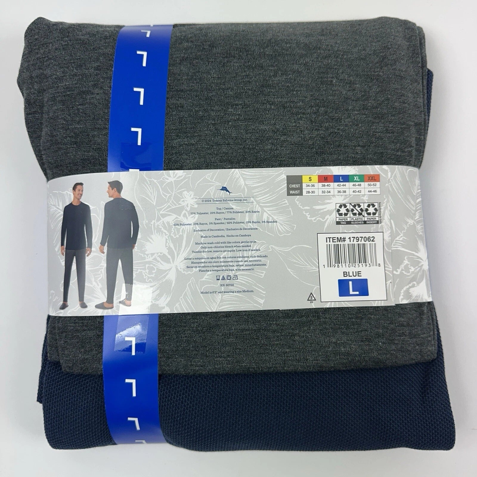 Tommy Bahama Pajamas Men's L Blue Grey Waffle Lounge Set Pants Shirt Thermal