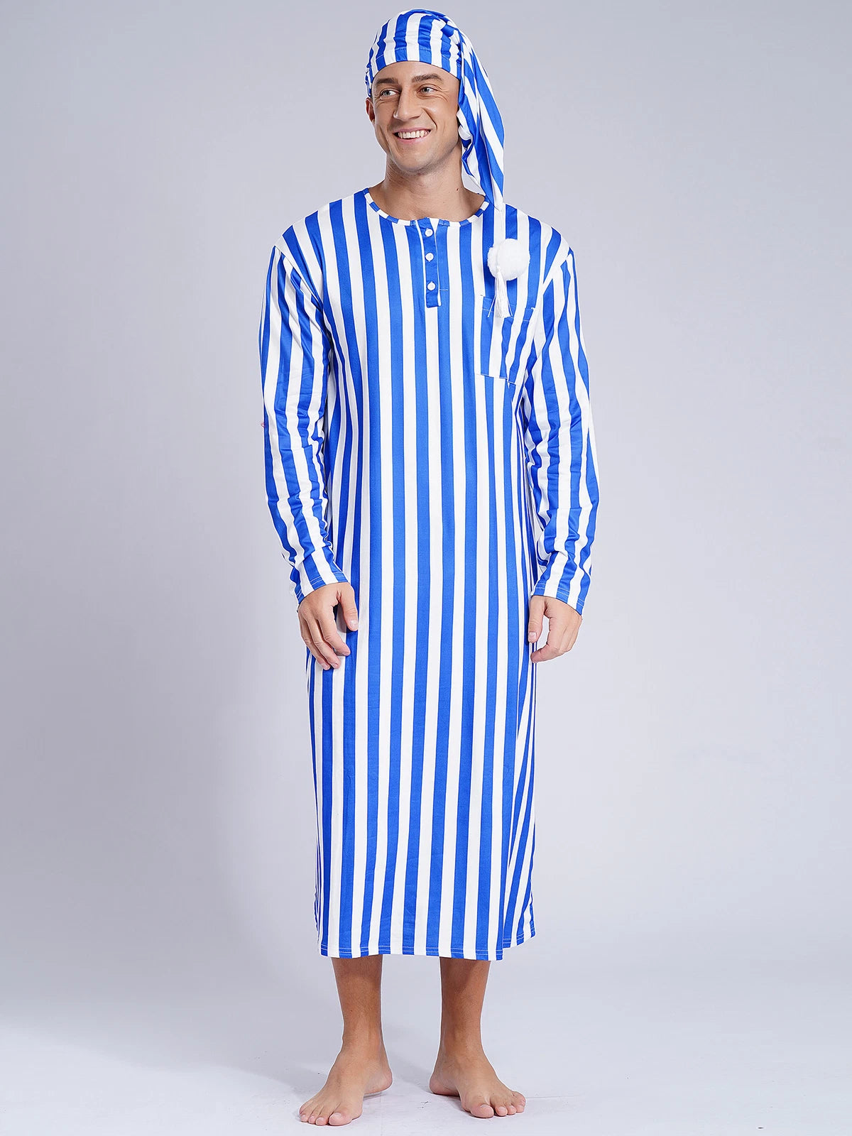 Mens Nightgowns Arabian Pajamas Striped Nightwear Loose Fit Up Cosplay Costume