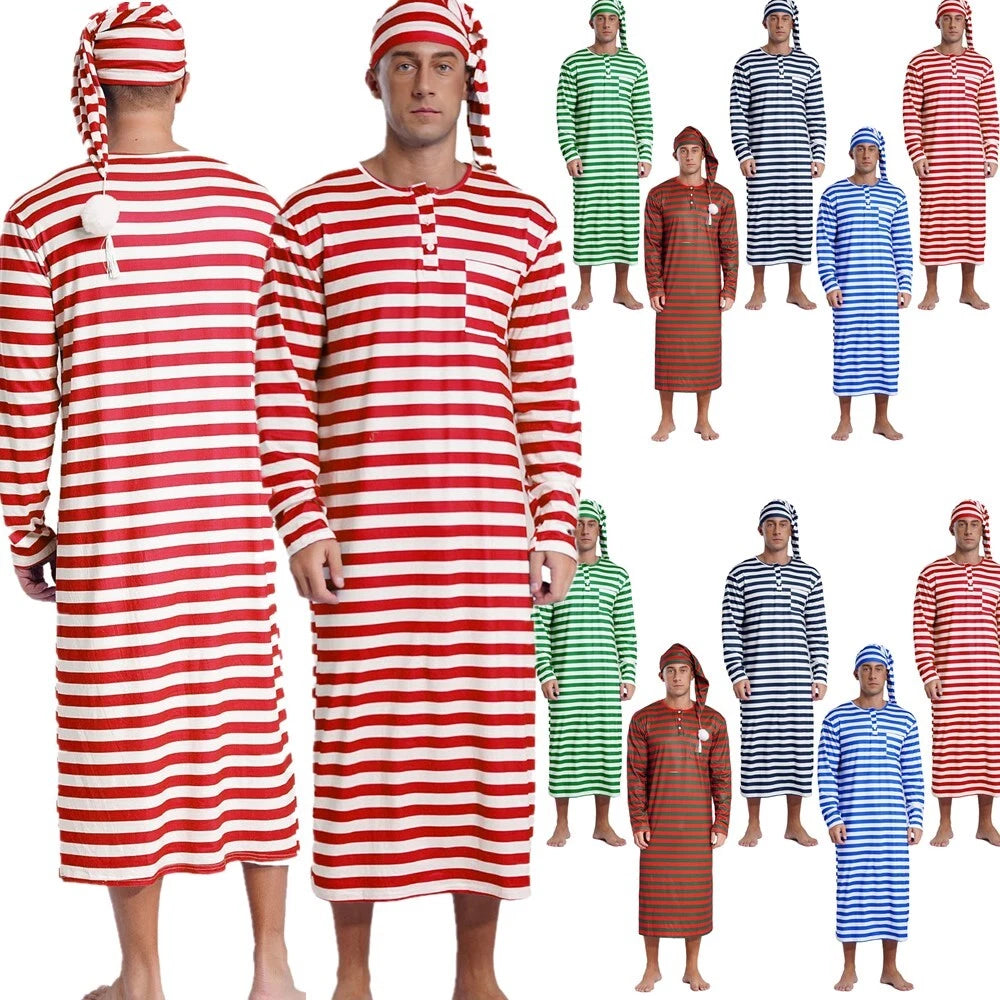 Mens Robe + Hat Set Raves Nightwear Christmas Bathrobe Sissy Home Dress-
