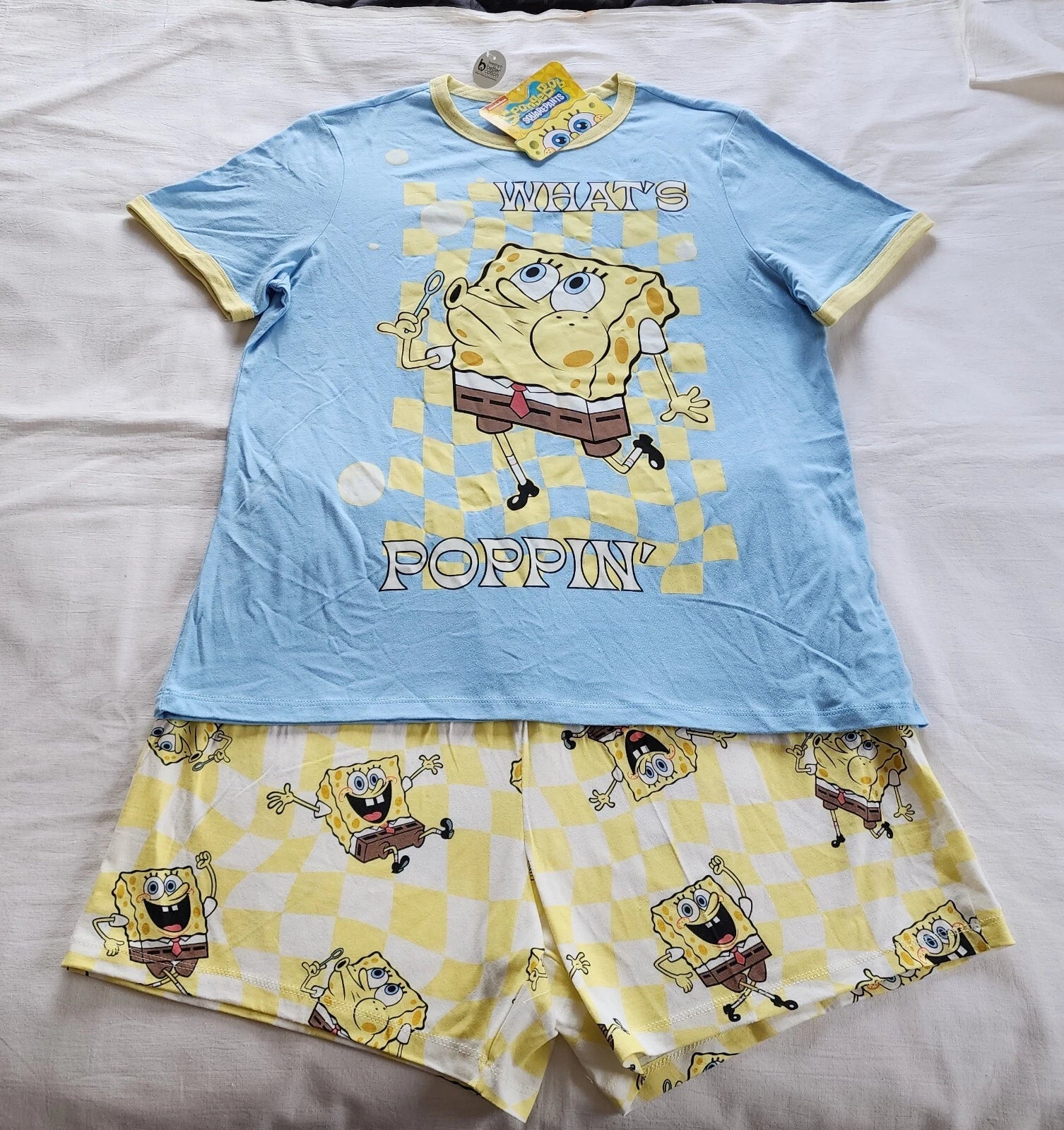 Spongebob Squarepants Mens Whats Poppin Printed 2 Piece Pyjama Set Size XL New
