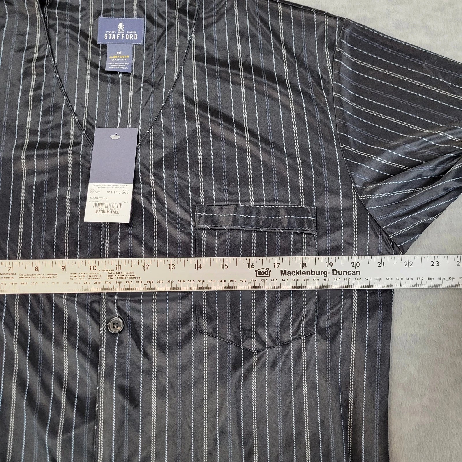 Stafford Pajama Set Satin Black Stripe Sleepwear S/S Shirt & Shorts Mens MT NWT