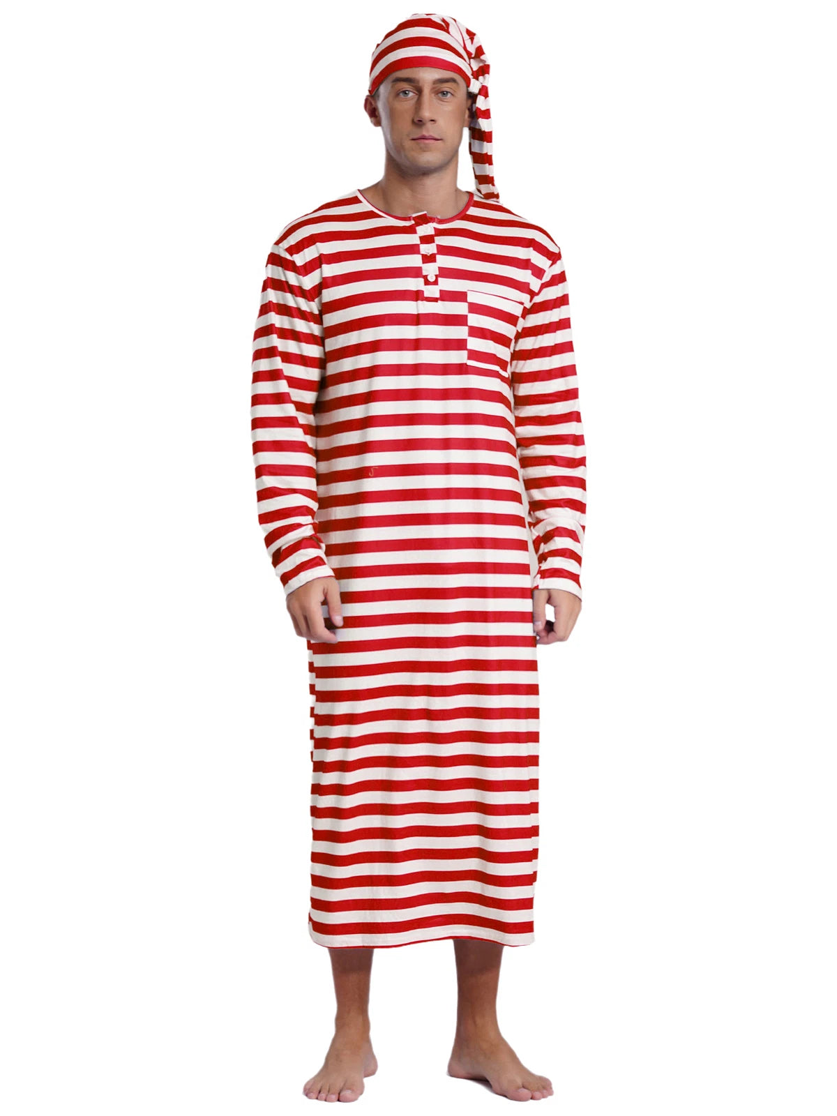 Mens Robe + Hat Set Raves Nightwear Christmas Bathrobe Sissy Home Dress-