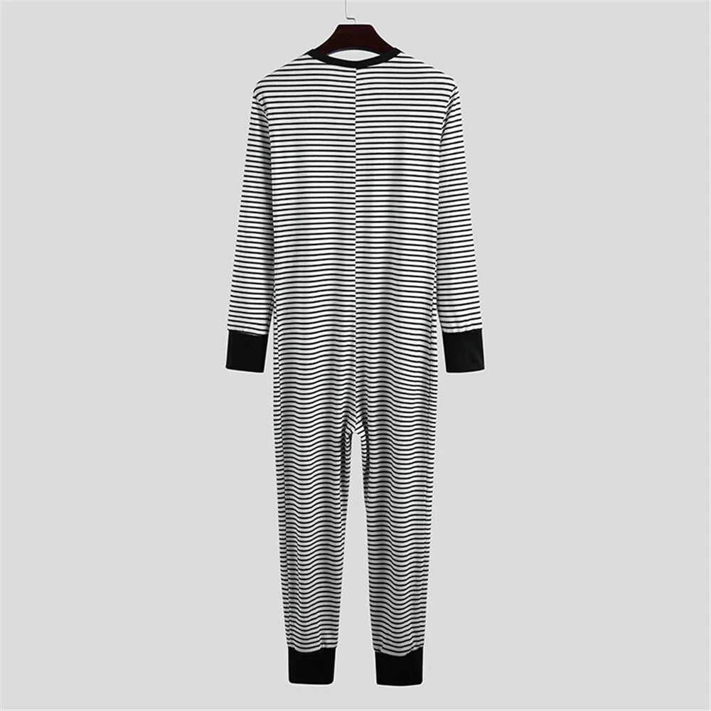 Mens One-Piece Pajamas Long Sleeve Button Bodysuits Jumpsuits Sleepwear Overalls