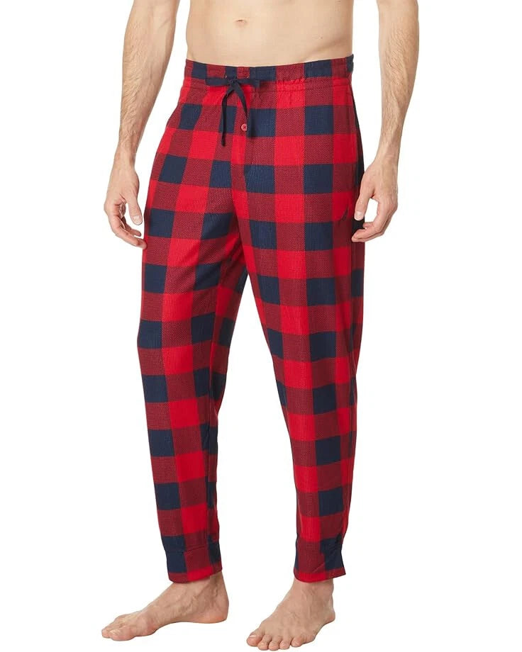 Nautica Men's Waffle Buffalo Plaid Pajama Pants Set, Nautica Red, XL