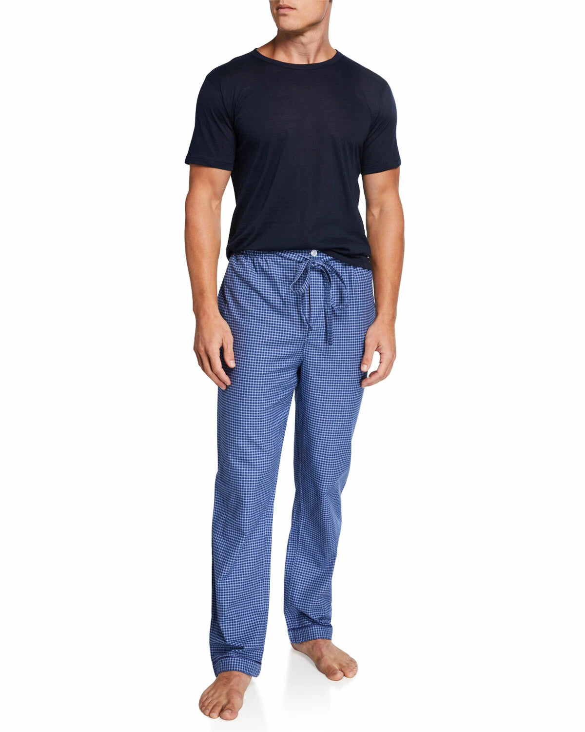 Neiman Marcus Men's Blue Check Pajama Set L90121 Size Small