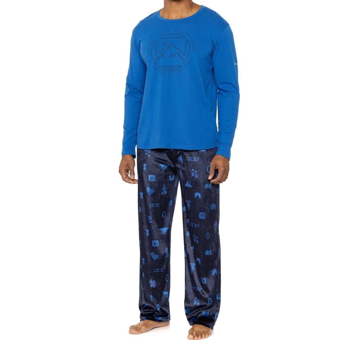NWT Columbia Black MINKY FLEECE Pants/Royal Blue Top Pajama/Lounge Set Men's M