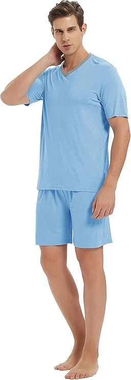 NEW SZ L Mens Pajama Set Summer Pjs Sleepwear Nightwear Lightweight Quick Dry