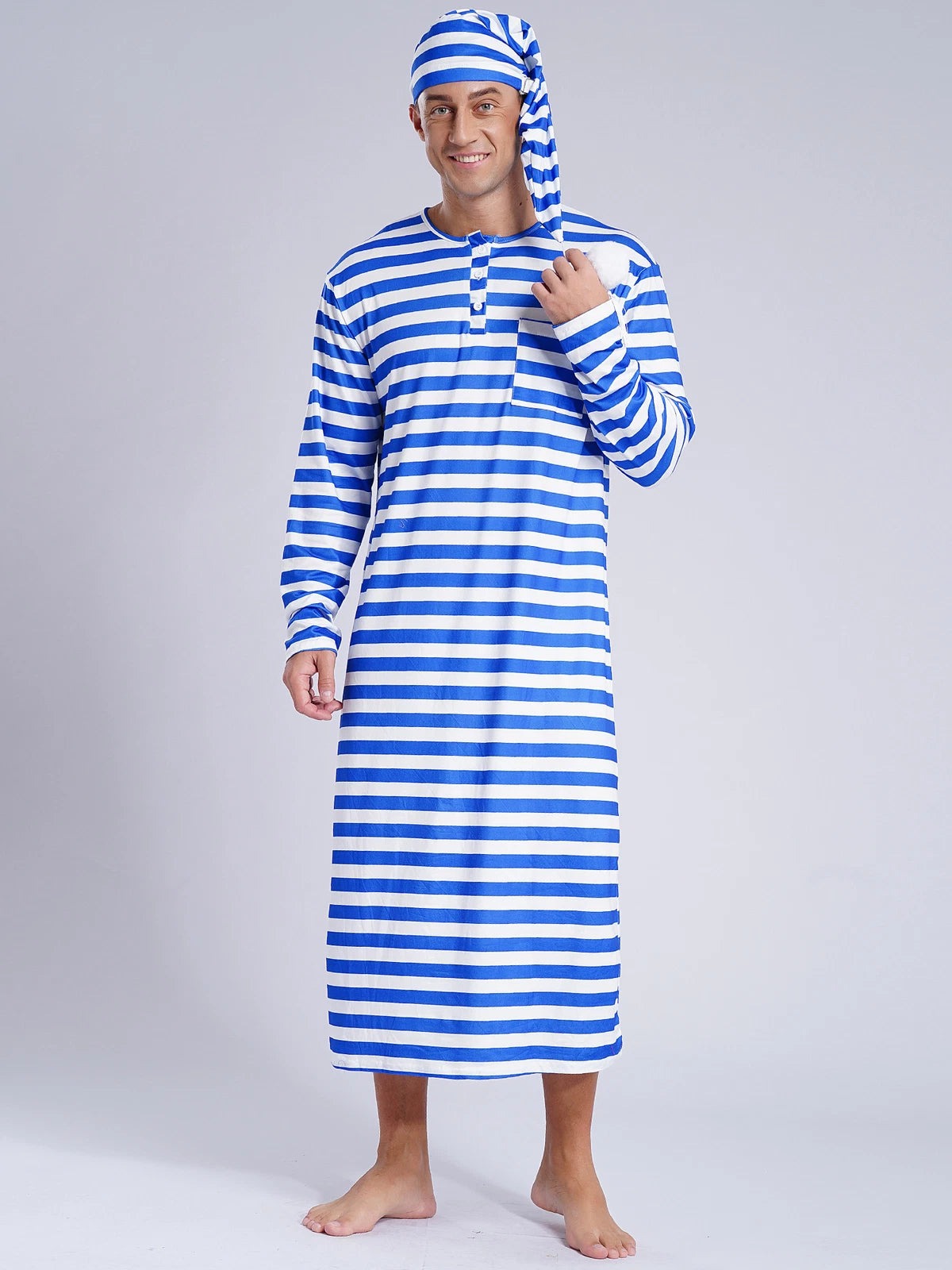 Mens Robe + Hat Set Raves Nightwear Christmas Bathrobe Sissy Home Dress-